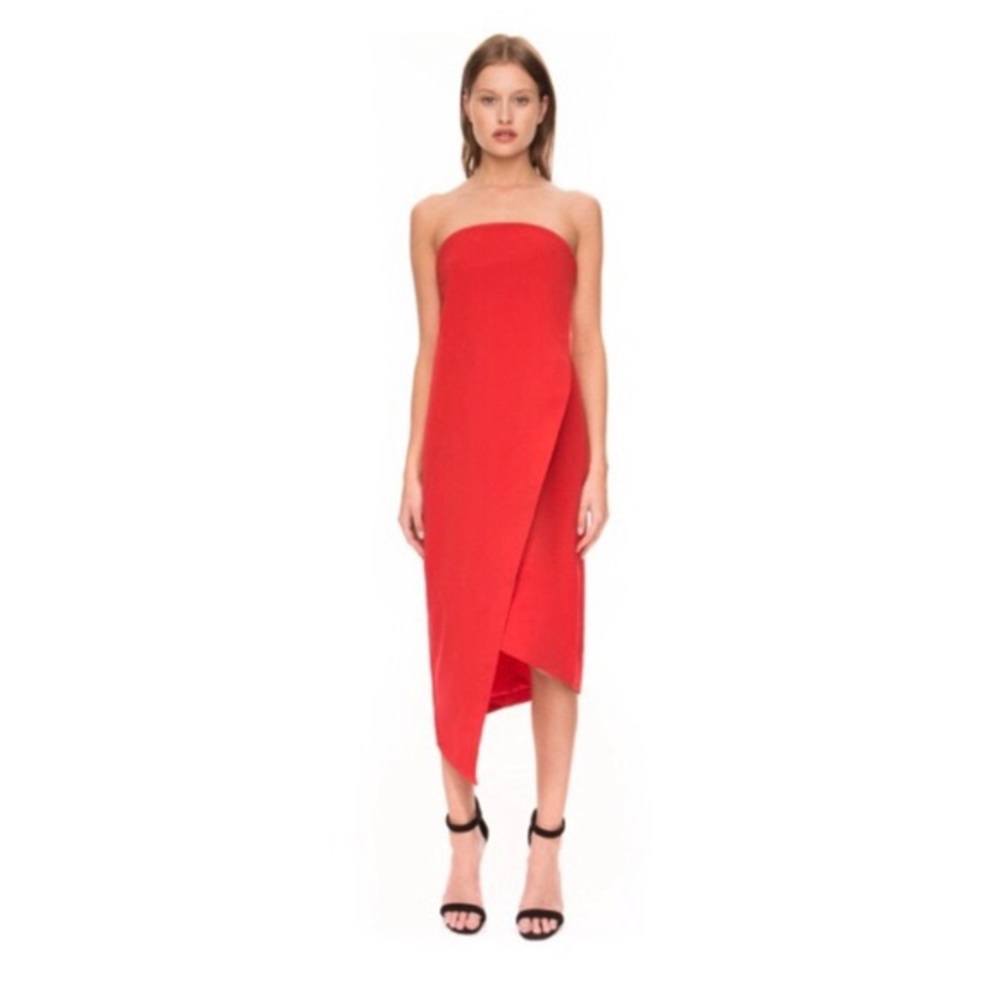 Keepsake Red/Orange Asymmetrical, Strapless Dress